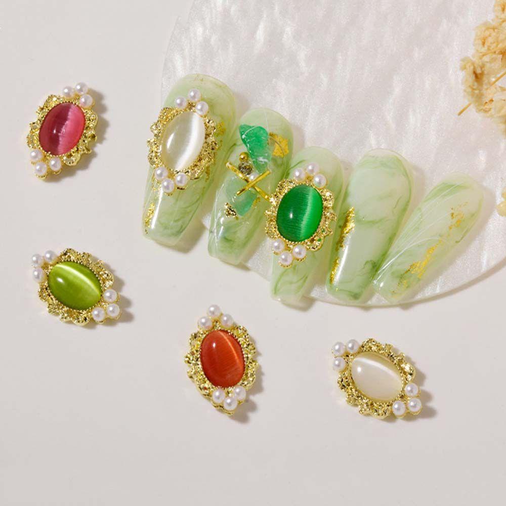 AUGUSTINA Agustina Opal Kuku Rhinestones Mutiara Imitasi Fashion Dekorasi Kuku Manicure Cat Eye Nail Stones Frame Nail Ornaments