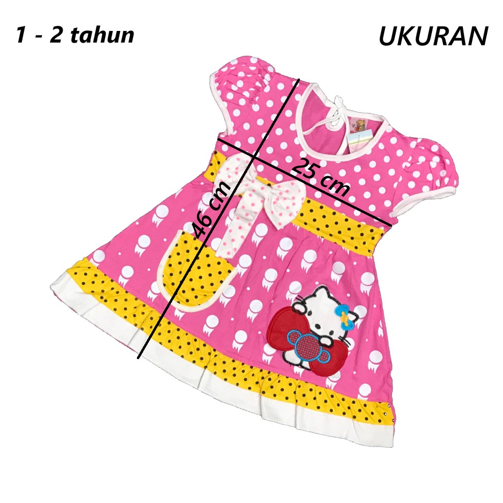 BAYIe - Setelan Baju Bayi/Anak Dress Perempuan motif POLKA KITTY YUNISA/Pakaian cewek 1-2 tahun