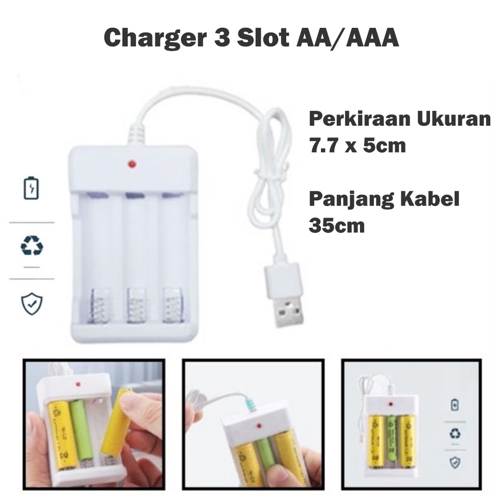 ❤GTB❤ Battery Rechargeable Charger 3 Slot Usb AA/AAA Batre Isi Ulang R542