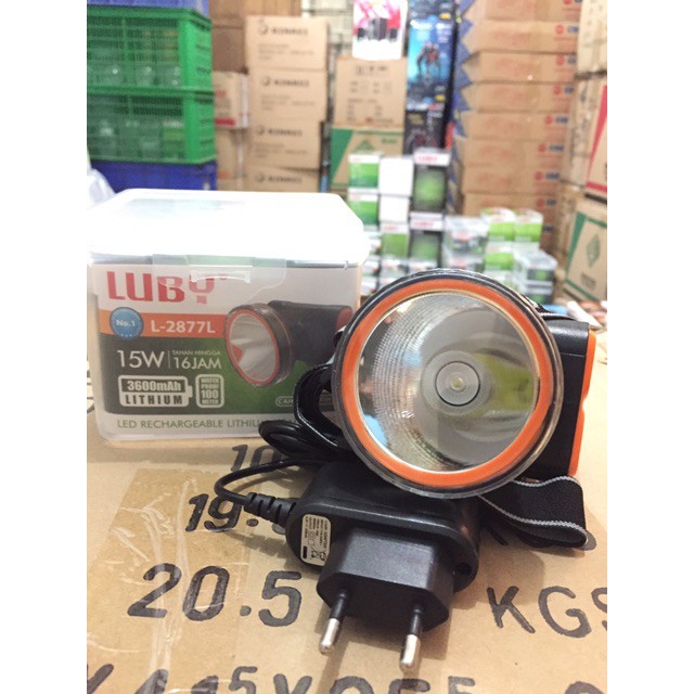 SENTER KEPALA LUBY L- 2877L 15 WATT DOBEL BATERAI WATERPROFF TAHAN AIR HINGGA 100M HEADLAMP TERMURAH