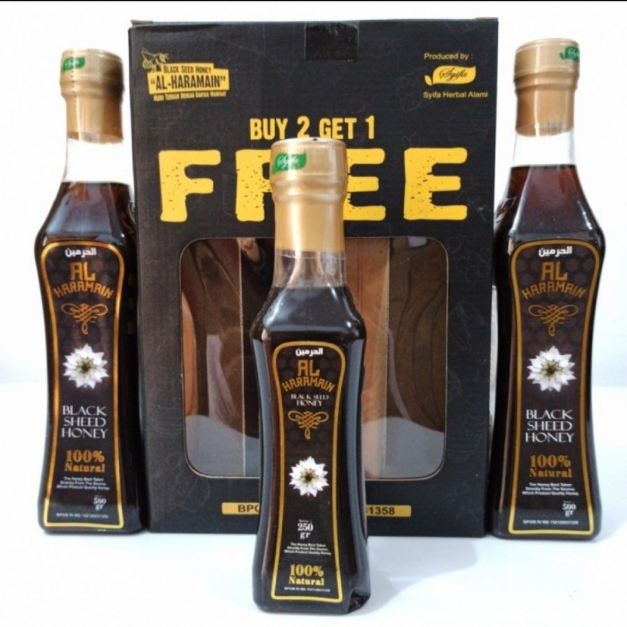 

madu al haramain paket 500gr x 2 + 250gr black seed honey