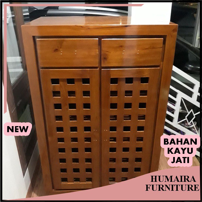 Rak Sepatu Kayu Jati Minimalis Tempat Penyimpanan Sepatu Tertutup Lemari Sepatu Kayu [NEW]