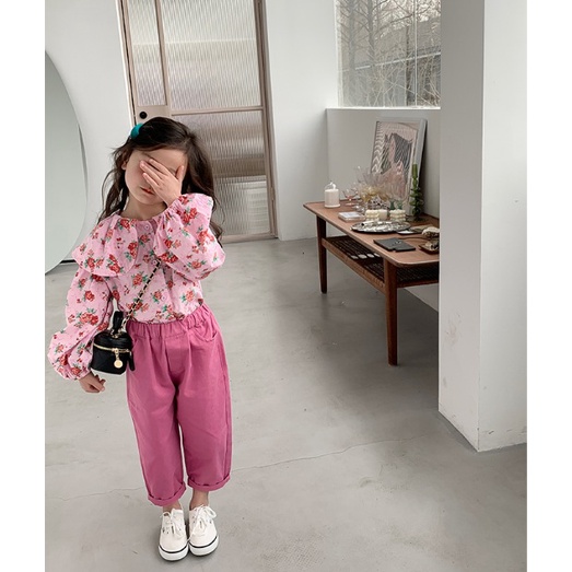 LENGAN PANJANG SET PINK FLOWER + CELANA PINK SET setelan anak IMPORT setelan baju anak perempuan