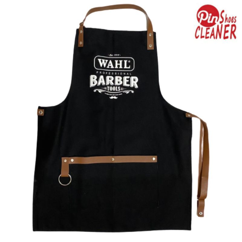 Apron Canvas With Sintetic Leather - Celemek Shoesclean Barista Bartender Barberman Chef Koki Barber