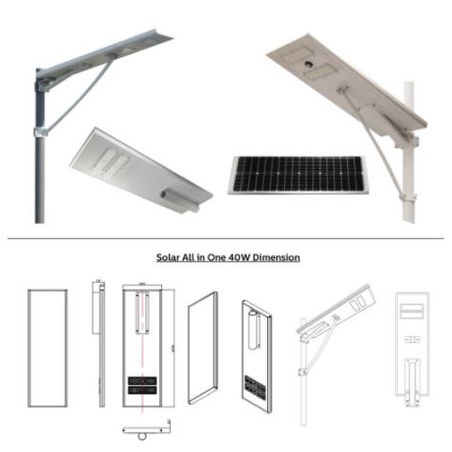 Lampu Jalan PJU Solar 40w 60w 100w Lampu Surya Aluminium 40 60 100watt