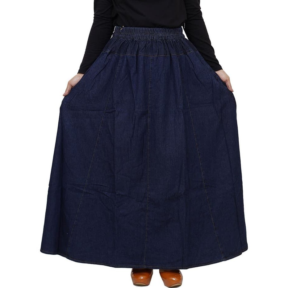 Jual Rok Panjang Jeans Payung Jumbo   Rok Jumbo Jeans   Rok Payung   SH07   Navy Murah
