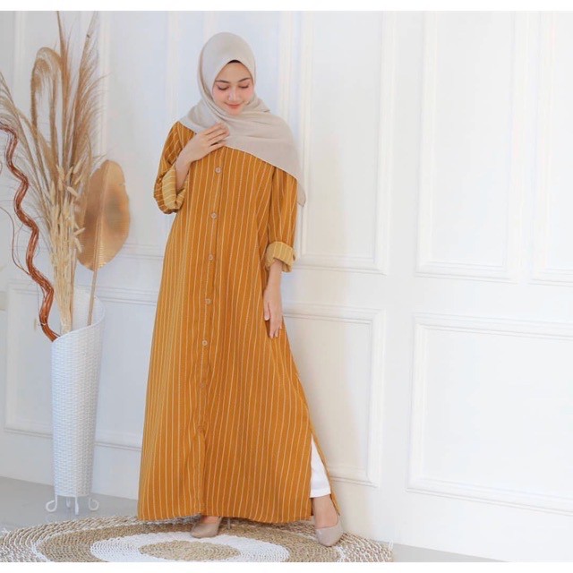 ELSA MAXI STRIPE DRESS GAMIS MOTIF SALUR BUSUI FRIENDY
