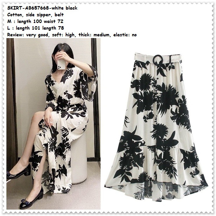 AB657668 Rok Panjang Midi Skirt Pesta Hitam Putih Wanita Korea Import Flare Skirt Rok Lebar