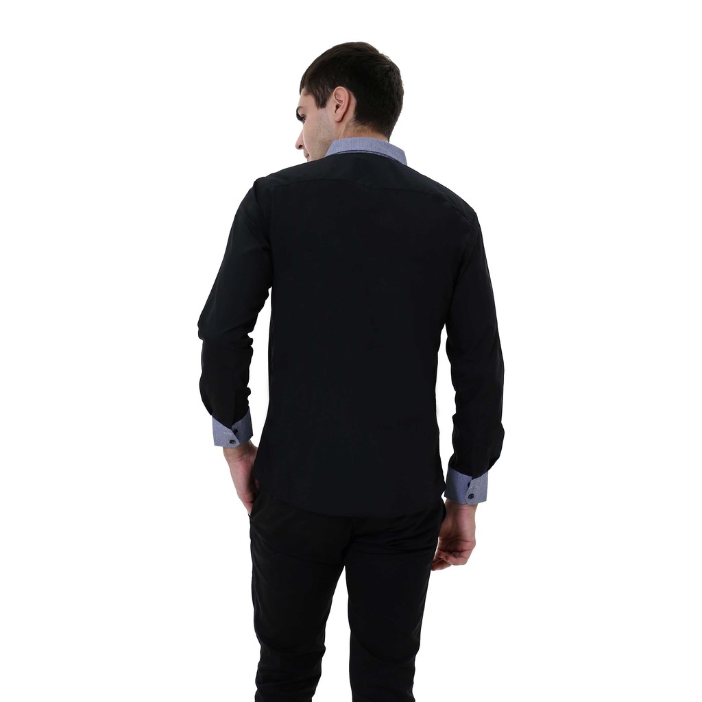 Baju Kemeja Pria Formal Hitam Slim Fit COD