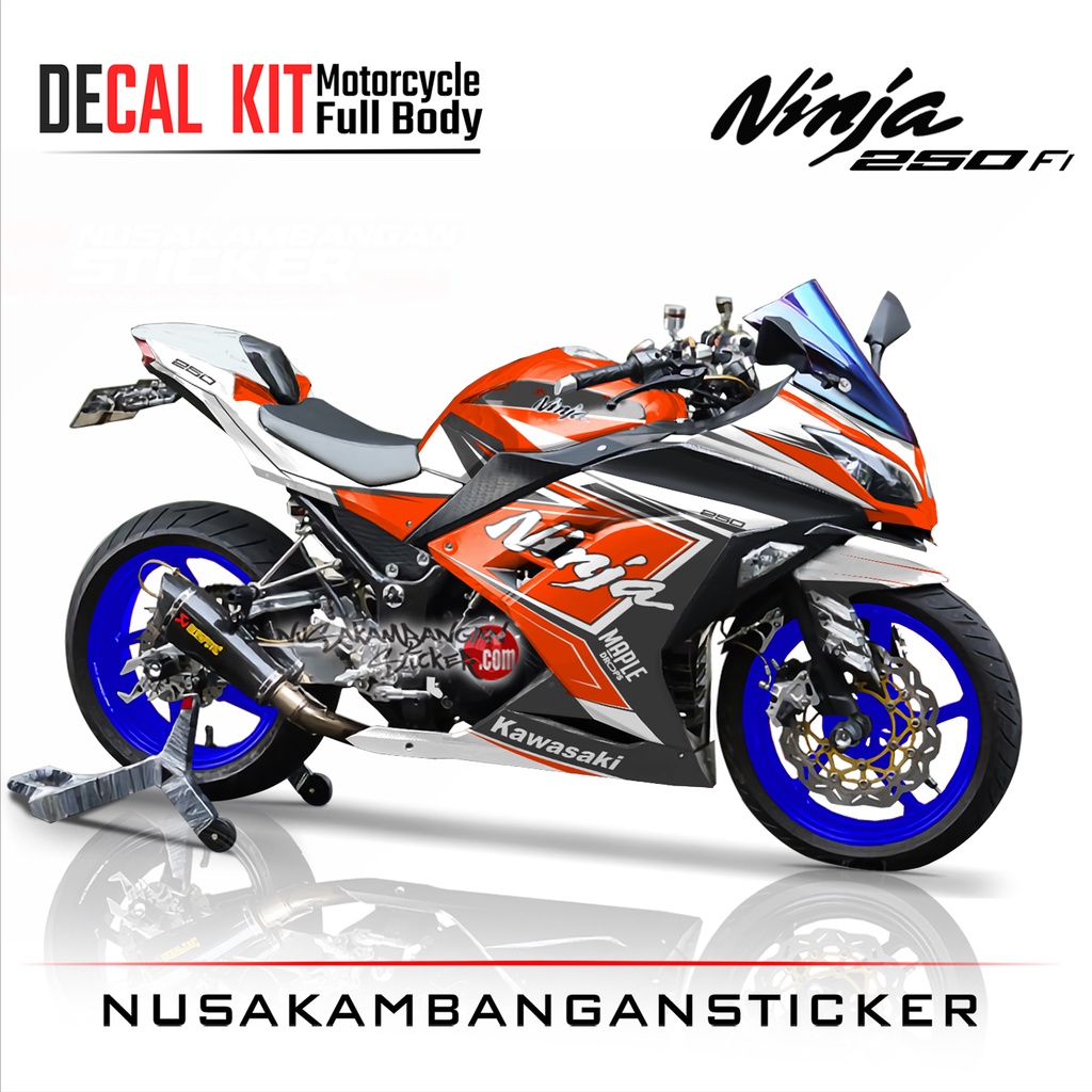 Stiker Decal Motor Kawasaki Ninja 250 fi Full Body Dark Orange Grafis Racing Team Sticker Variasi Cu