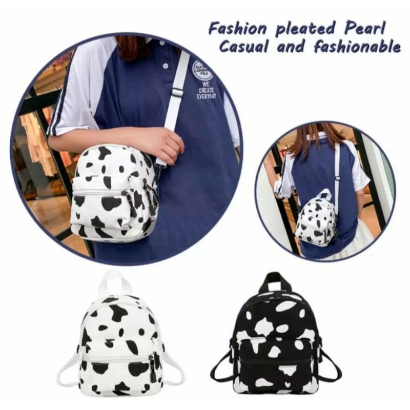 Tas Ransel Mini Motif Sapi//Slempang 2In1 - Tas Slempang Bahu Wanita-3