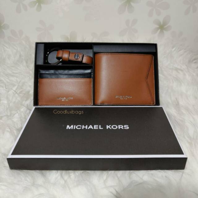 ORIGINAL Dompet Pria Michael Kors MK Men Wallet Gift Set Brown