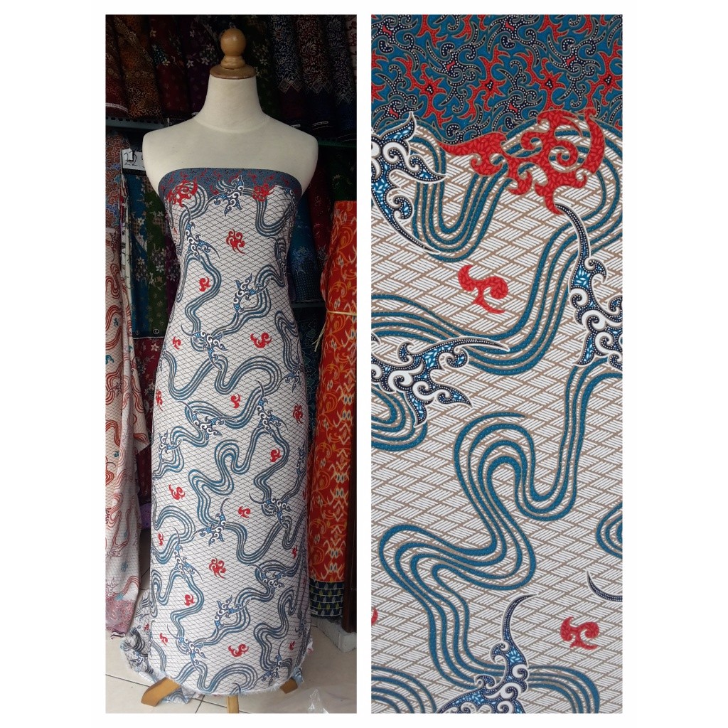 Jual Bahan Kain Batik Meteran Babytouch Semi Sutra 28040 Biru Tosca