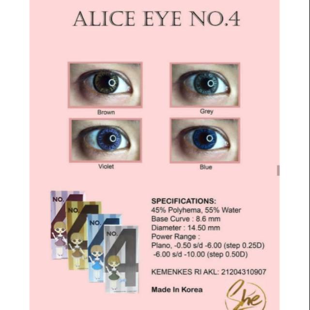 Softlense She Alice Eye No.4 - Soflen warna Murah - Soflens Grey Abu Abu Murah - Softlens Kekinian