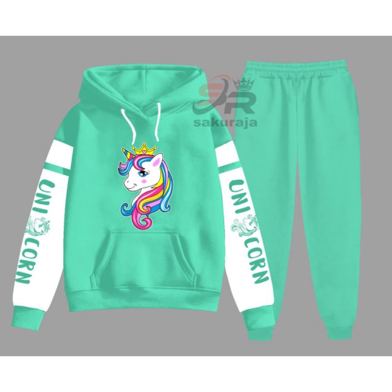 setelan anak  unicorn kombinasi/setelan hoodie celana panjang/model Korea kekinian/umur 3-17 tahun/bisa COD