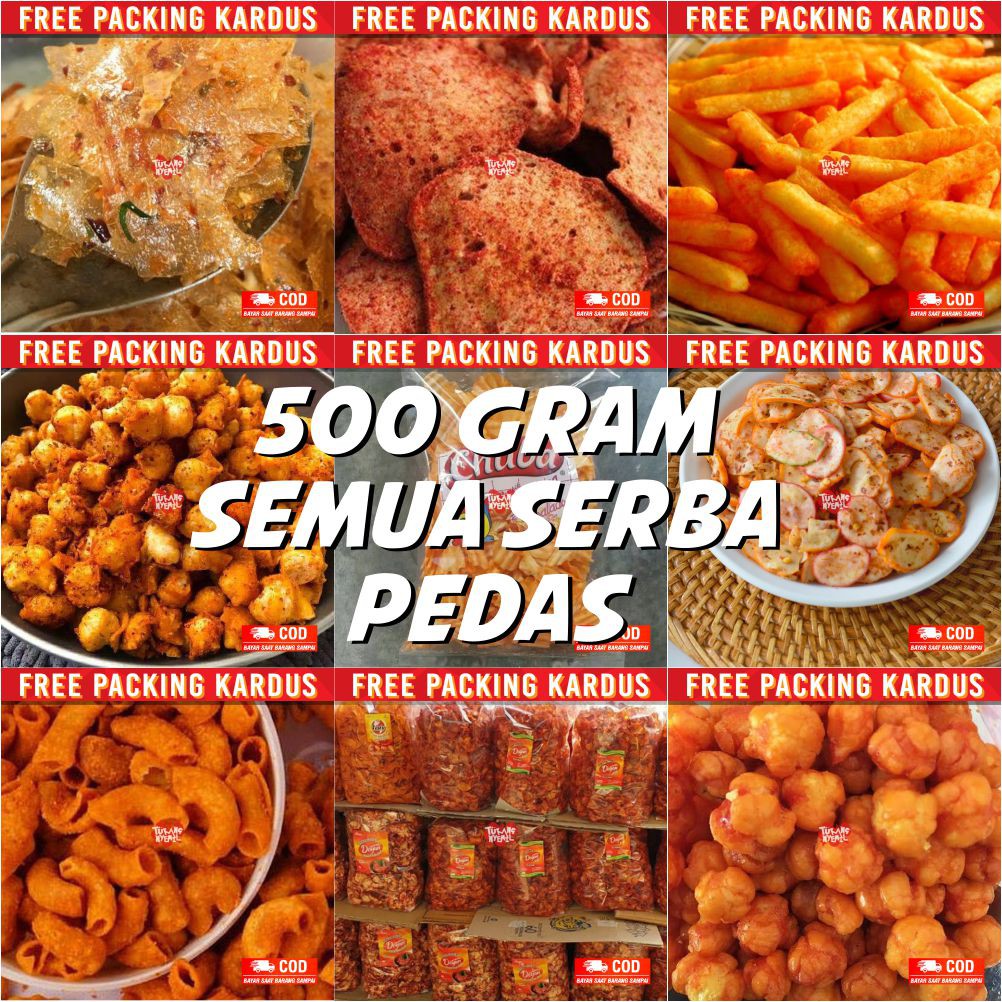 

snack kiloan serba pedas 500 gram makanan ringan cemilan camilan jajanan kiloan