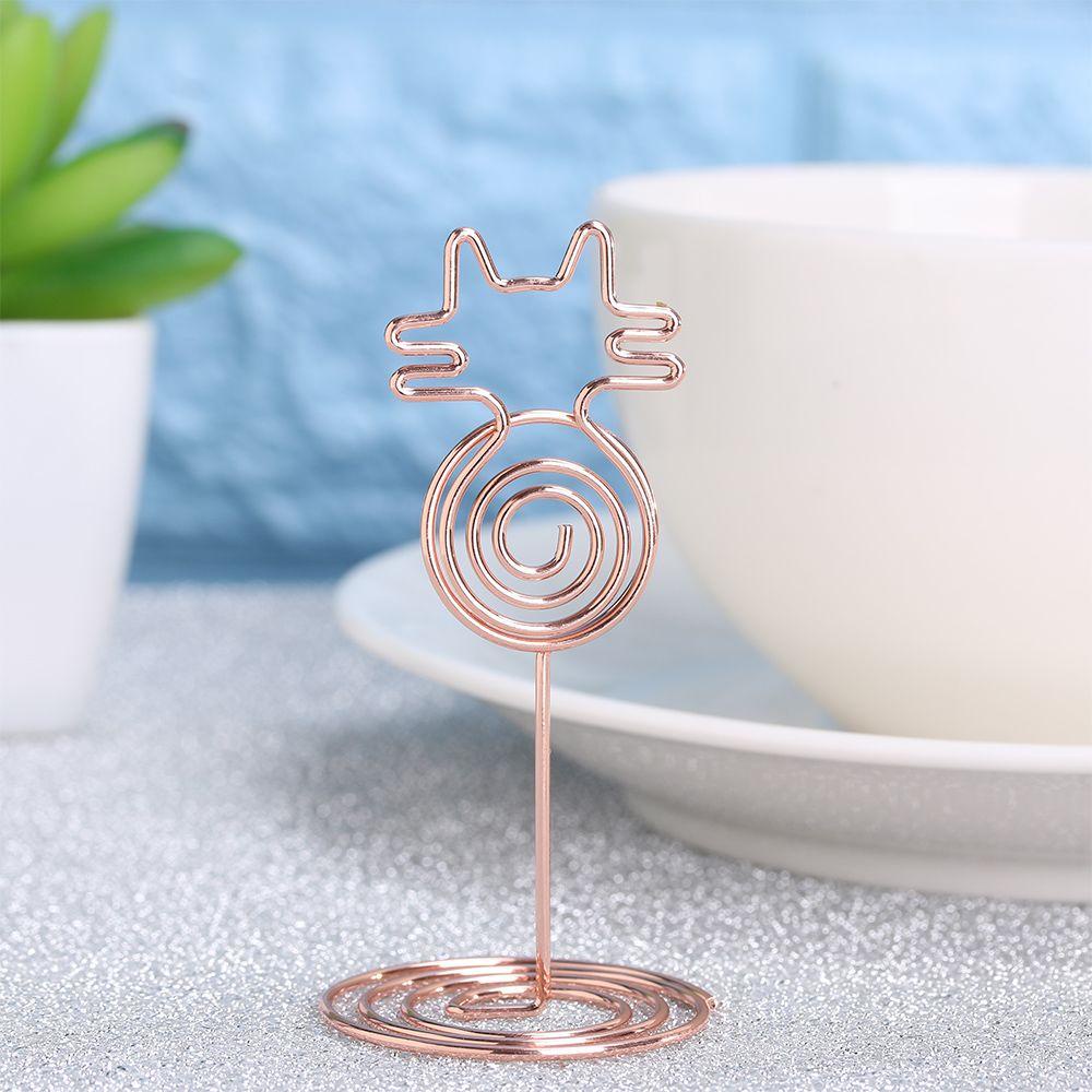 Suyo 1/5pcs Tempat Kartu Lucu Metalik Dekorasi Desktop Bentuk Kucing Perlengkapan Pernikahan Foto Klip