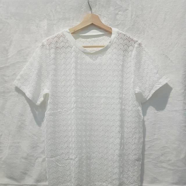 BAJU WANITA KOREA BROKAT PUTIH LENGAN PENDEK