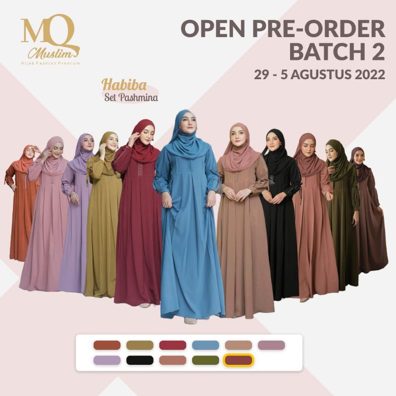 HABIBA DRESS ONLY BY MQ MUSLIM MURAH HITAM ARMY MILO
