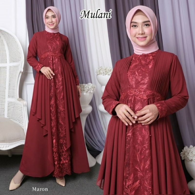 gamis pesta muslim mewah mulani dress tile bordir premium outfit lebaran kondangan wisuda