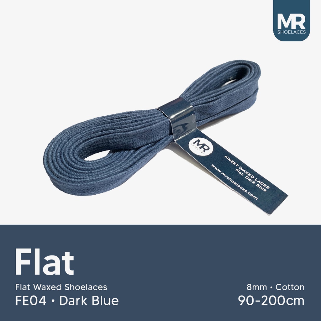 MR Shoelaces FE04 Dark Blue (Biru Tua) - Tali Sepatu Lilin 8mm Gepeng Flat Pipih (Waxed Laces) 90cm 100cm 120cm 150cm 200cm - untuk Sneakers - Premium Shoelace