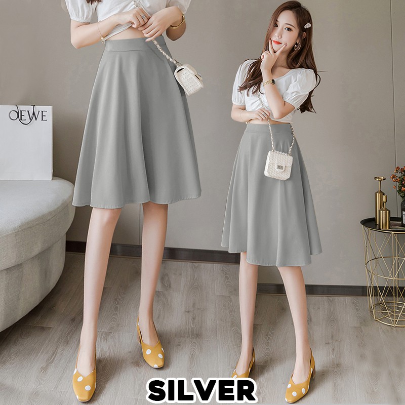 KARAKOREA R786 MIDI Flare A-Line Skirt Rok Flare Rok Midi/Rok Korea Skirt-786/SILVER