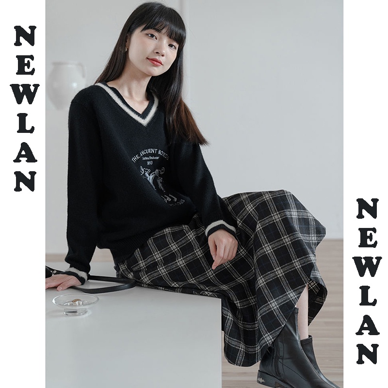 Newlan QZ010 Rok Kotak Kotak Panjang Motif Rok Korean Style Panjang Naya Skirt Kotak Long Skirt-4