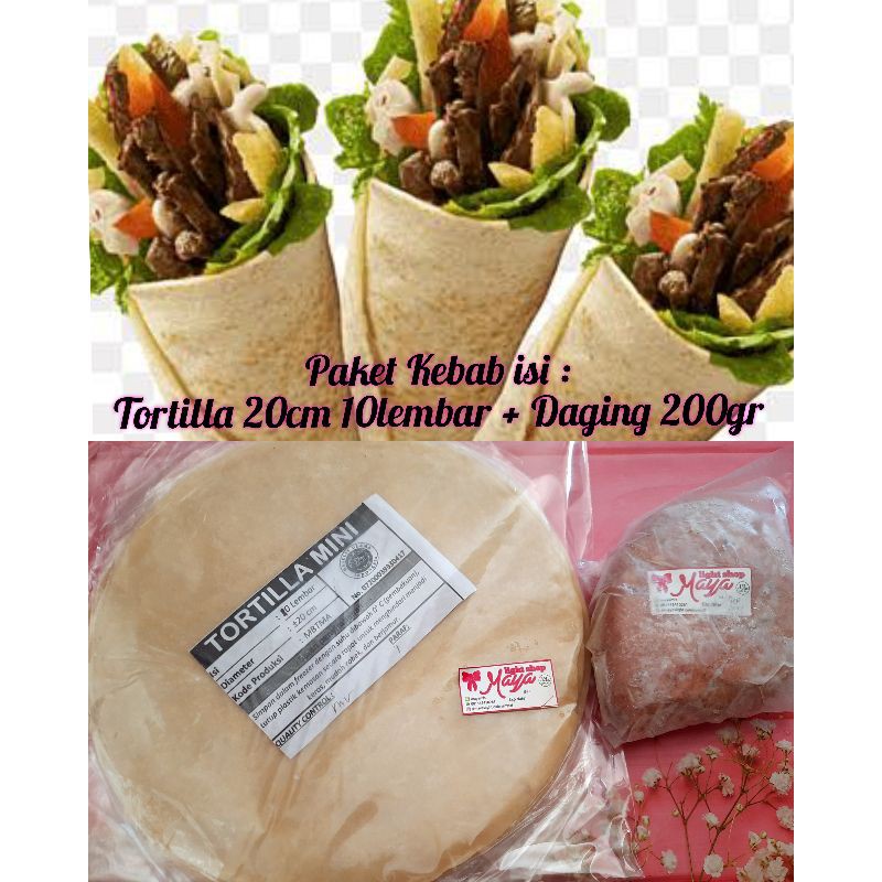 Paket Bahan Kebab tortilla 10lembar daging kebab 200gr Halal MUI tortila