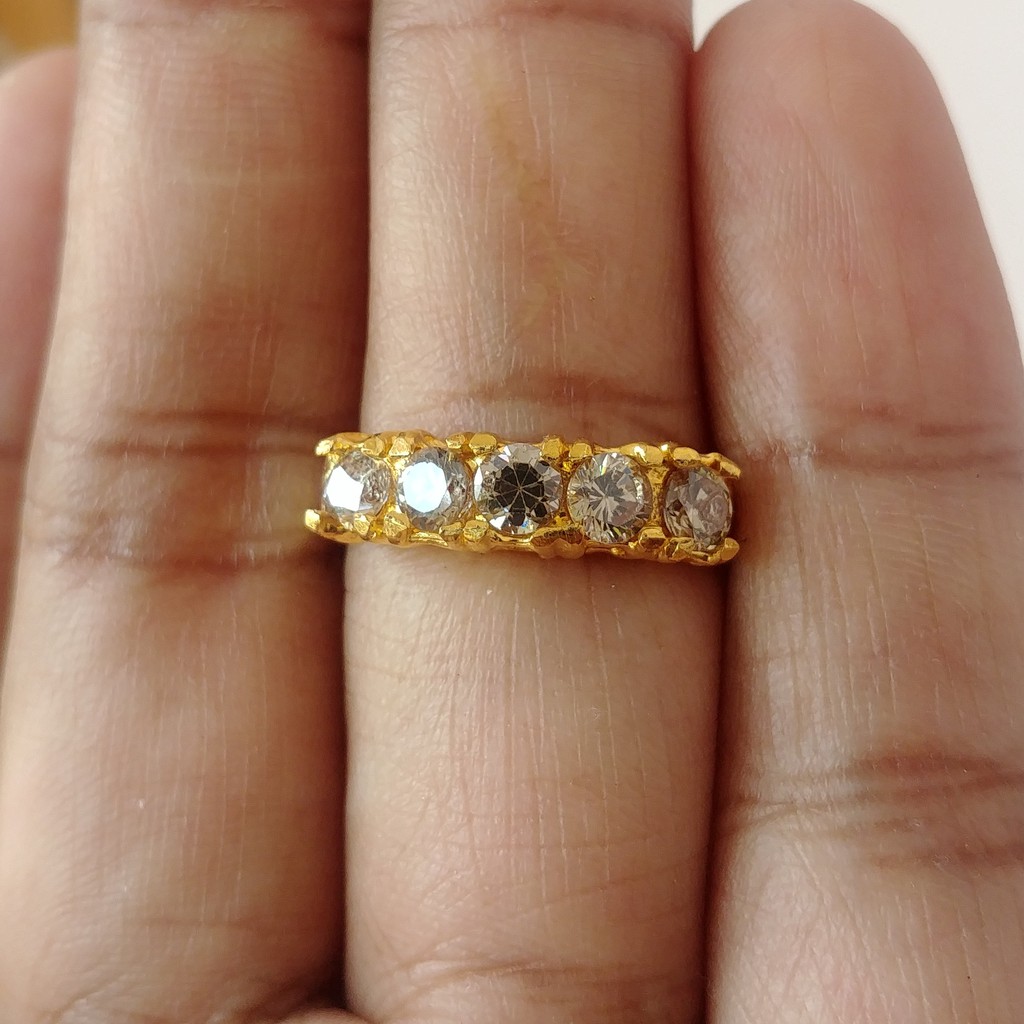 Cincin Permata Baris Satu Lapis Emas 24k