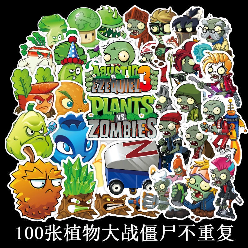 100 buah Plants vs Zombies bagasi stiker lucu kartun gitar kulkas ipad komputer stiker koper stiker