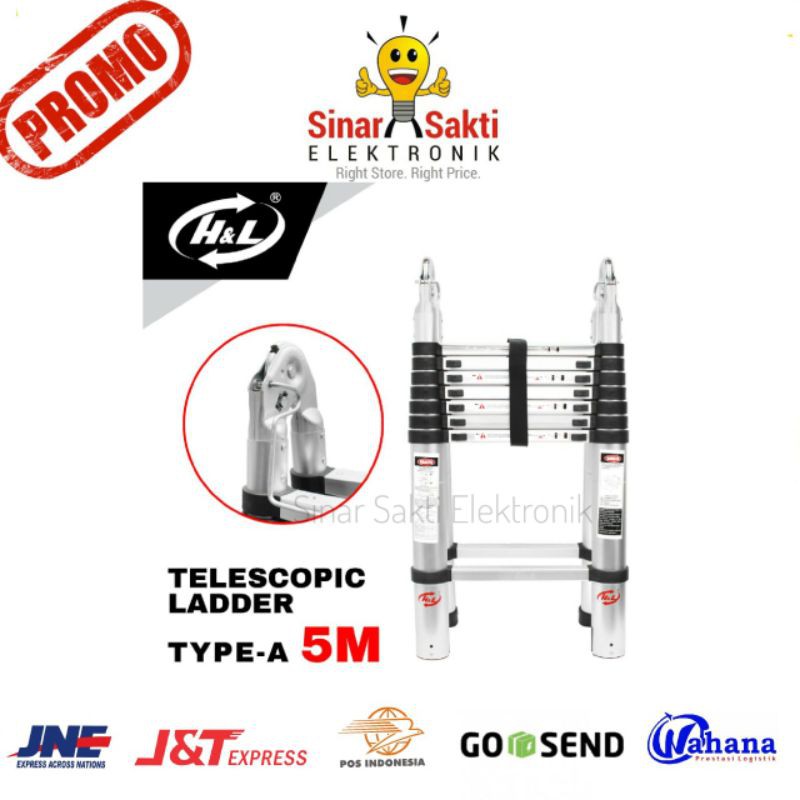 Tangga Lipat Teleskopik 5M Aluminium Double Telescopic Ladder 5 M tipe A Murah