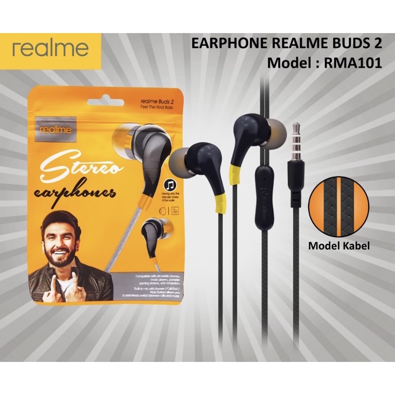 Headset Realme RMA101- Stereo Earphone Hf RMA-101 Buds Super Bass