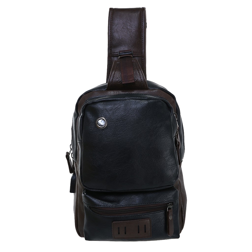 hamlin roger slingbag tas selempang crossbody bag pria bahan kulit large compartment original   blac