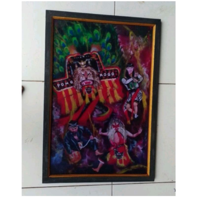 Hiasan dinding cetak gambar Reog Ponorogo plus bingkai