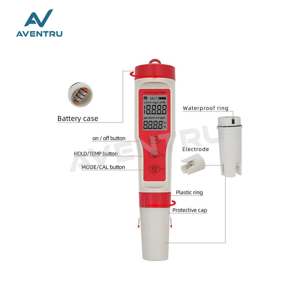 Smart PH TDS EC Temperature Meter EZ9908 Tester ATC EZ-9908 Temp Waterproof