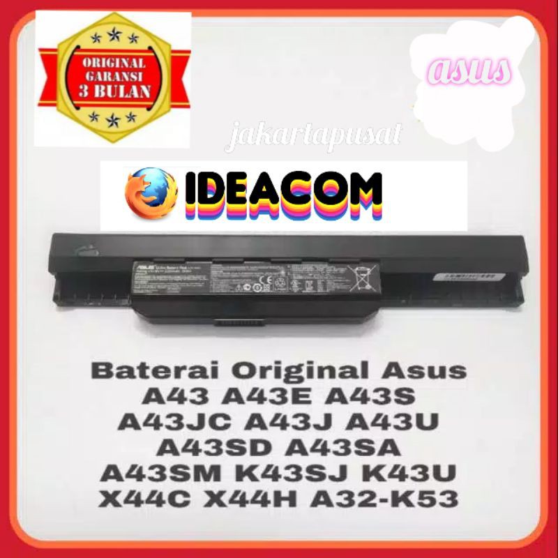 ORIGINAL BATERAI LAPTOP ASUS ORIGINAL GRNS 6 bln Baterai Battery ASUS A43 A43E A43U A43S A53 K43