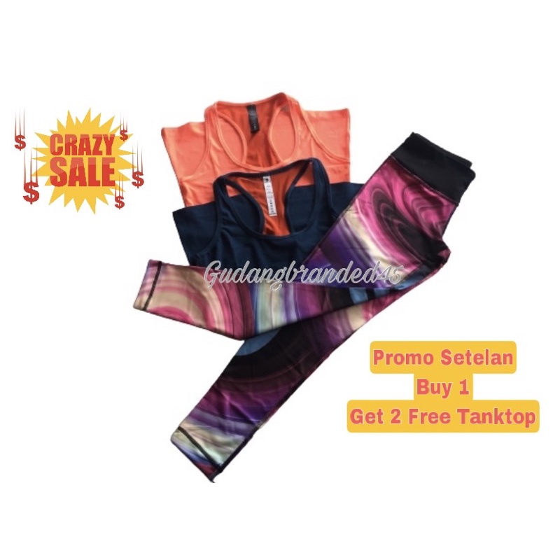 SALE Setelan Legging & Tanktop Yoga Gym Fitness Senam Zumba Baju Olahraga  90 Degree