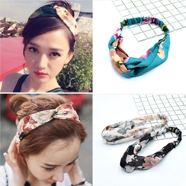 HEADBAND KOREA BANDANA BANDO KAIN MOTIF FLOWER LUCU