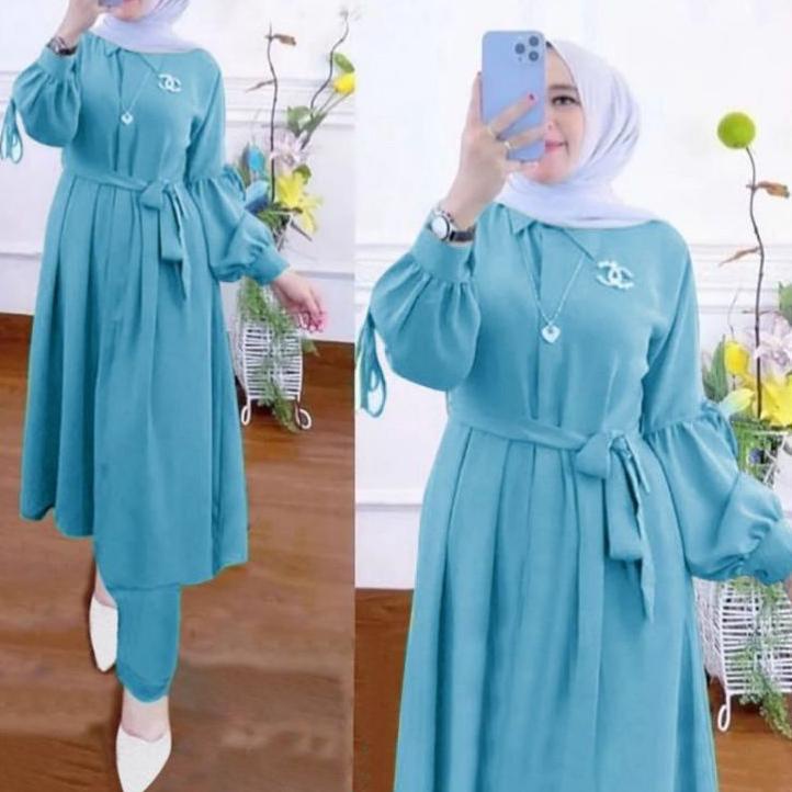 (MENARIK) Setelan tunik kekinian/one set tunik/long tunik wanita/setelan polos/baju