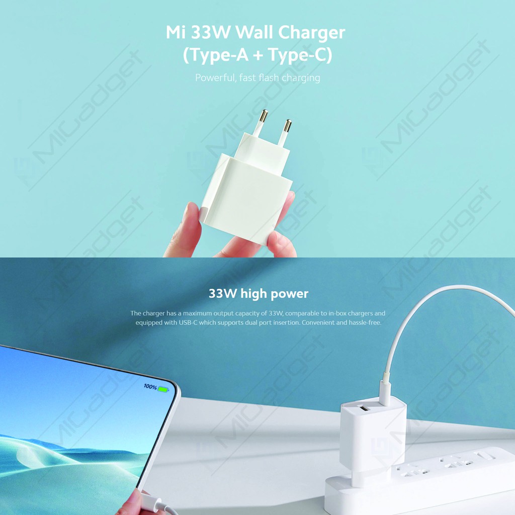 Xiaomi 33W Wall Charger Type A + Type C Charger Kepala HP