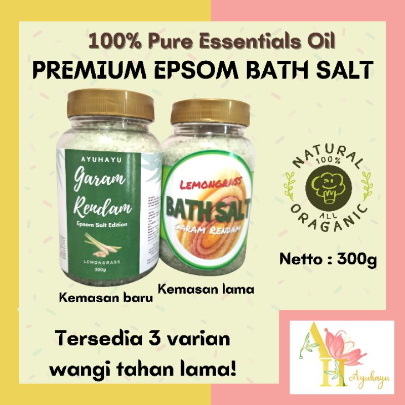 [300g] EPSOM BATH SALT GARAM MANDI RENDAM SOAK KAKI TUBUH FOOT SPA PURE ESSENTIAL OIL LAVENDER LEMONGRASS ROSE