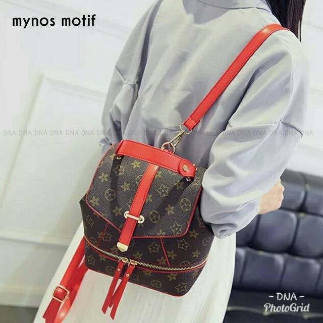 Tas Wanita Multifungsi ALMEERA ELVI MONO-MYNOS MOTIF Bisa 3Gaya Ransel Selempang Handbag