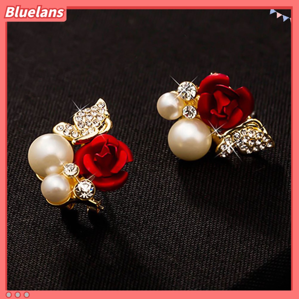 Anting Stud Untuk Hadiah: Model Gantung Mutiara Kubik Zirkon Imitasi Warna Emas Merah Bahan Logam