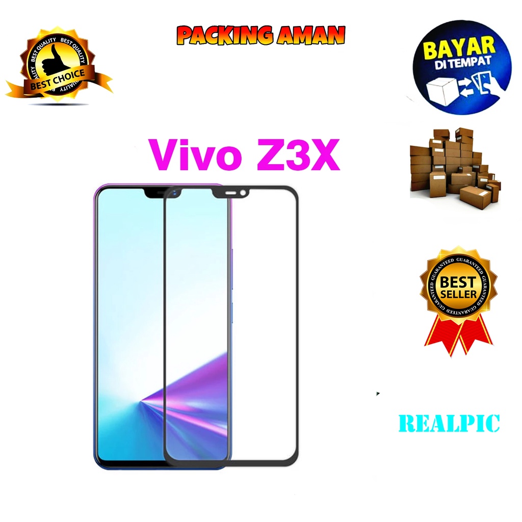 Tempered Glass Vivo Z3X Full Cover / Full Screen Protector Anti Gores