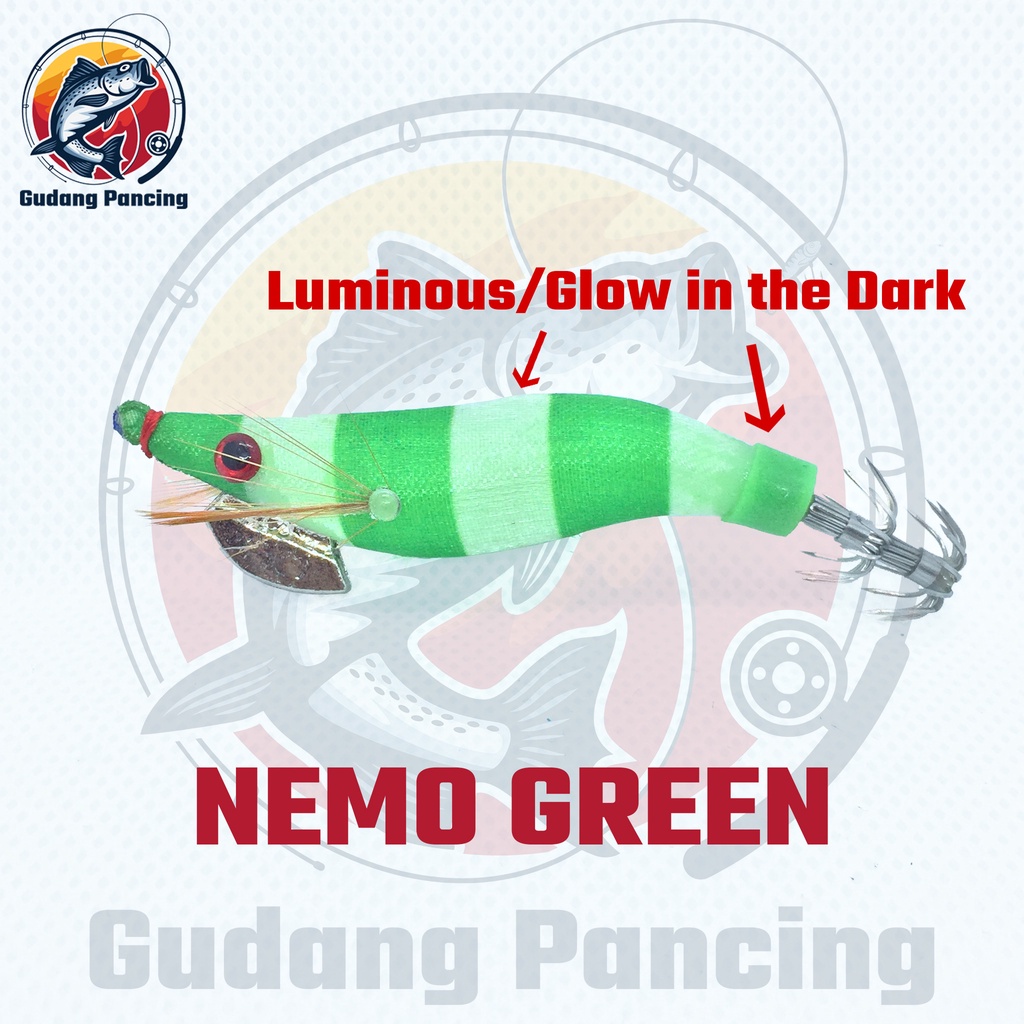 JIGMEN Umpan Cumi Egi Lure Squid Jig Ukuran 1.8 Panjang 7.5cm Luminous atau Glow In The Dark