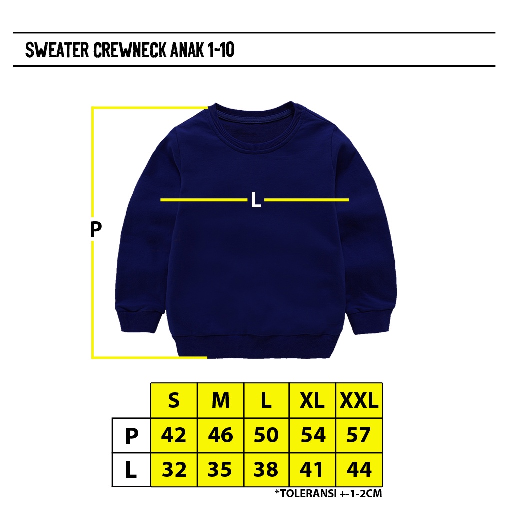 SWEATER POLOS ANAK 1-10 Tahun S M L XL XXL CREWNECK ANAK POLOS SWEATER CREWNECK ANAK POLOSAN SATUAN UNISEX BASIC SIGN CLOTH