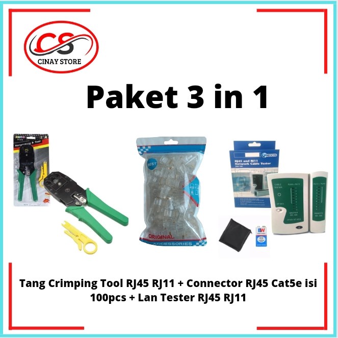 Paket 3 in 1 Tang Crimping Tool Rj45 LAN Tester Konektor RJ45