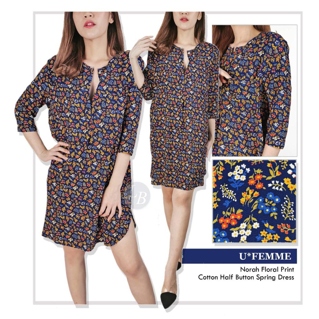 Unpeu femme naroh floral print cotton half button spring dress