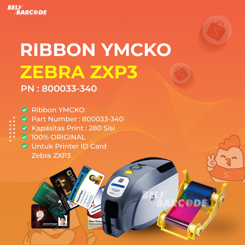 Ribbon ID Card Printer Zebra ZXP 3 Series YMCKO PN: 800033-340