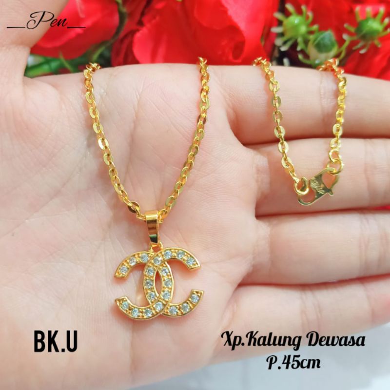 Kalung Dewasa permata brand logam emas Hongkong, tidak karat *COD*